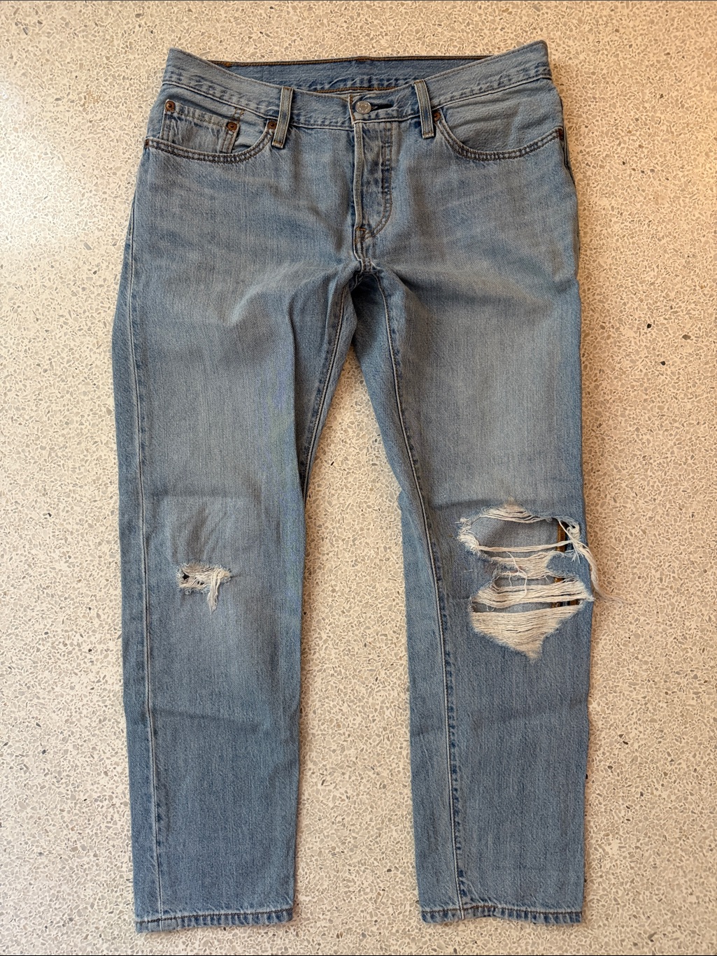 Levi 501 Ct Mens Distressed Light Blue Jeans 31 X 28
